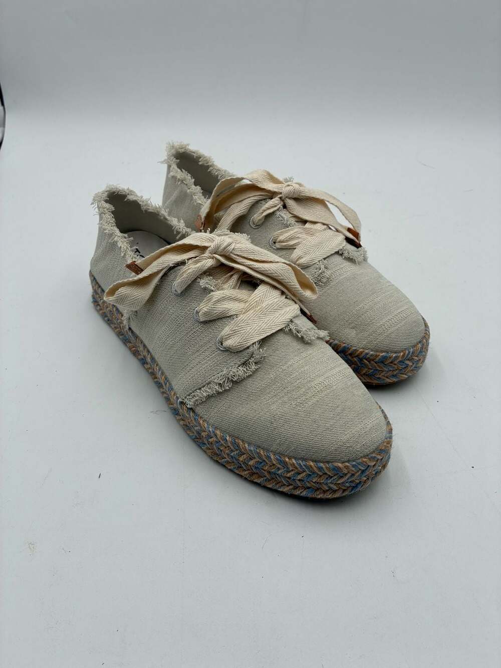TOMS Carolina Lace-Up Espadrille Flats in White Beachside Woven - Picture 2 of 7